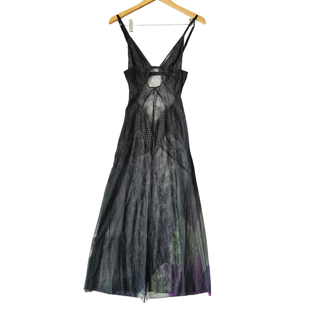 Victorias‎ Secret Black Lace Mesh Maxi Nightgown Open Back Lingerie Dress Small